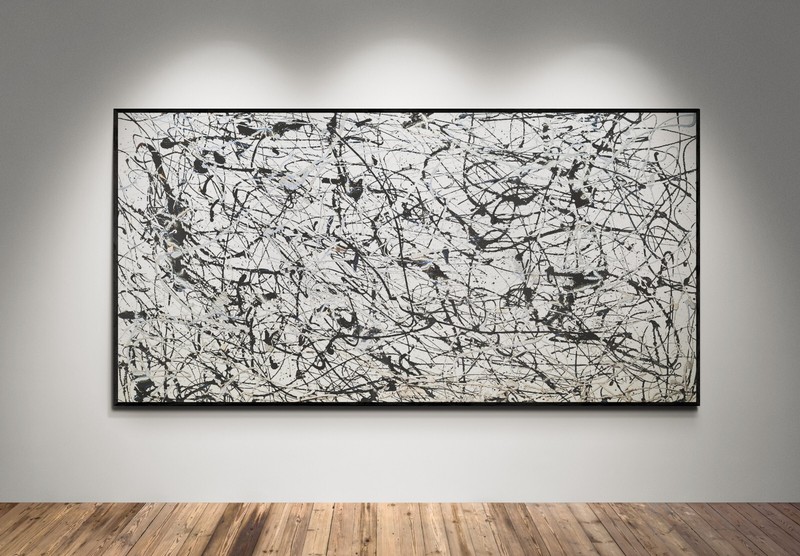 XXL Jackson Pollock Style Black & White Abstract Art Textured Painting 78×39 in