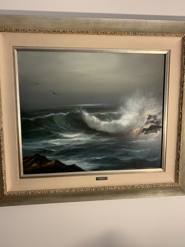 Vintage Oil Painting 20×24″ Canvas MITSUZO SHIMIZU Waves Crashing Frame 34×30