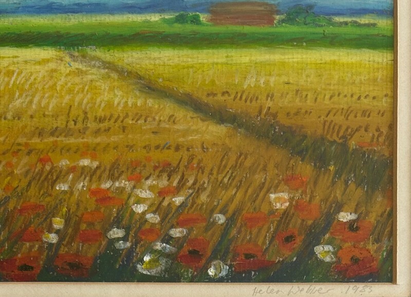 Helen Webber - original, signed, framed pastel on paper "Cornfield with poppies" gallery
