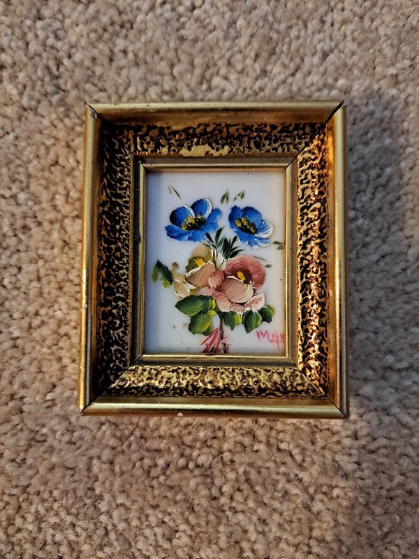 Verilyn Gallery Flower Portrait Pink Blue And White Flowers Gold Color Portrait