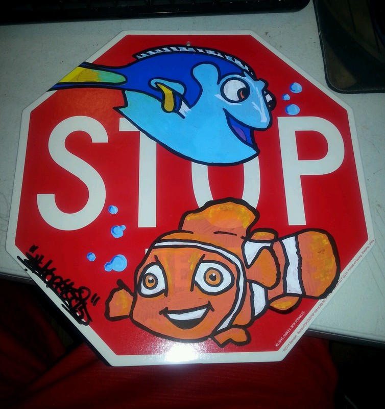 11 x 11 mini cardboard stop sign nemo finding dory painting Shortiez Ink Disney