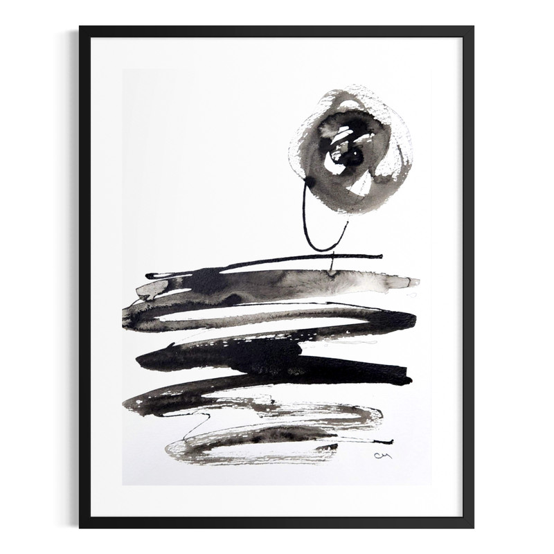 Original Minimalist 9×12 Landscape Ink Art Paper Monochrome Abstract Signed