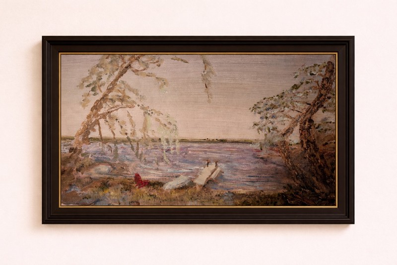 Riverside Oil Painting on Linen Tonalist Landscape Original Art by Basil