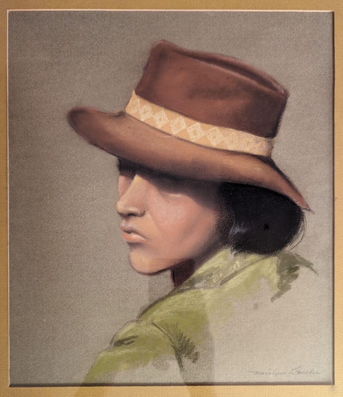 Original Oil Pastel, » Navajo Boy «, Marilyn Bowles