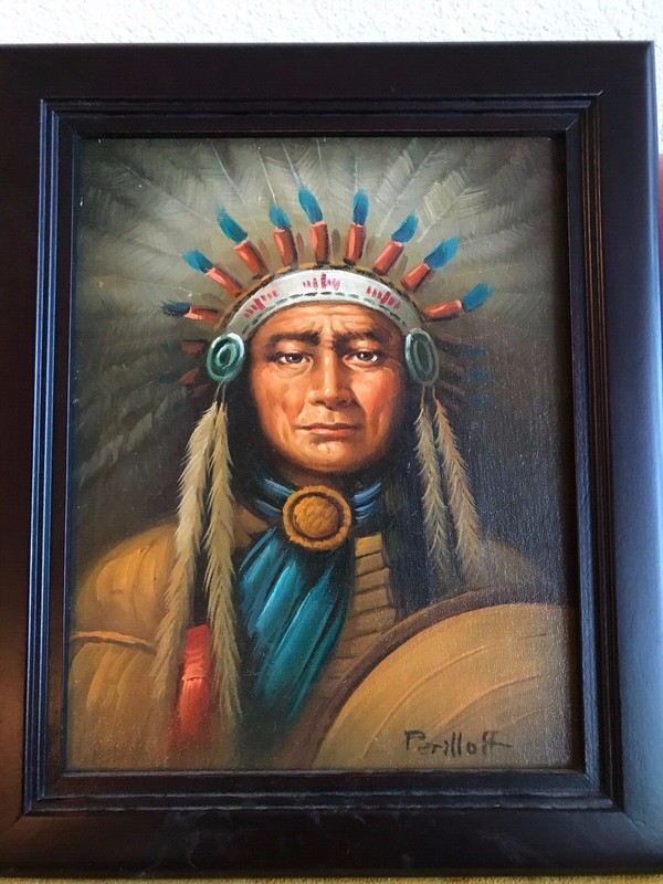 PERILLOFF ORIGINAL OIL PAINTING ON CANVAS NATIVE AMERICAN INDIAN 12.5" X 10.5" gallery