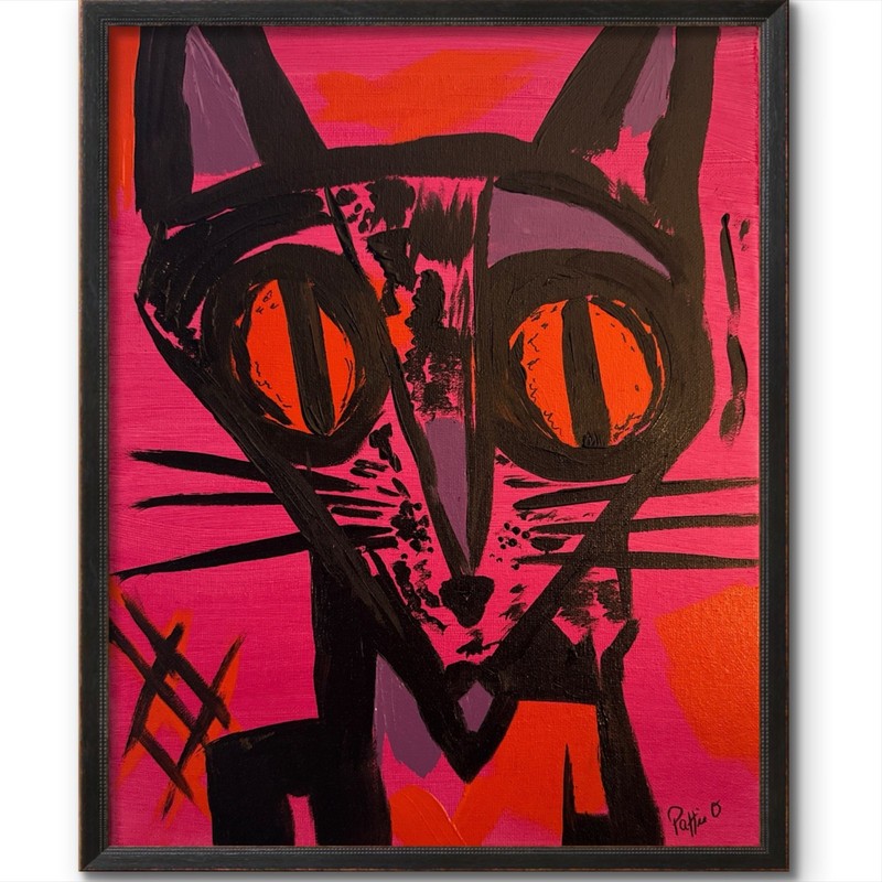 Neo-Expressionist Cat Portrait Original Art 14x11 Canvas Signed Home Wall Decor