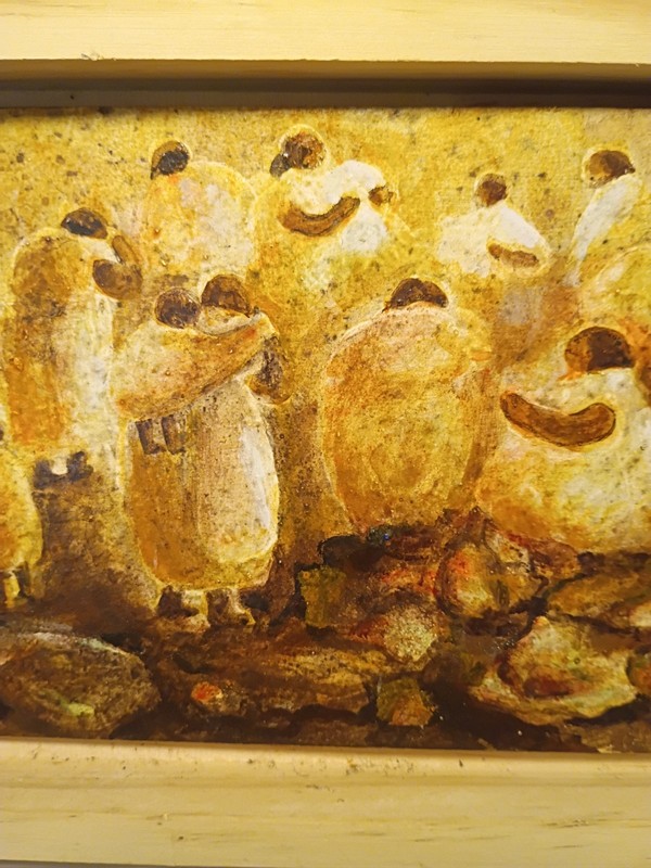 Original Signed Art Paint on Panel Soft Warm Village People Life M. Aguilar 66 gallery