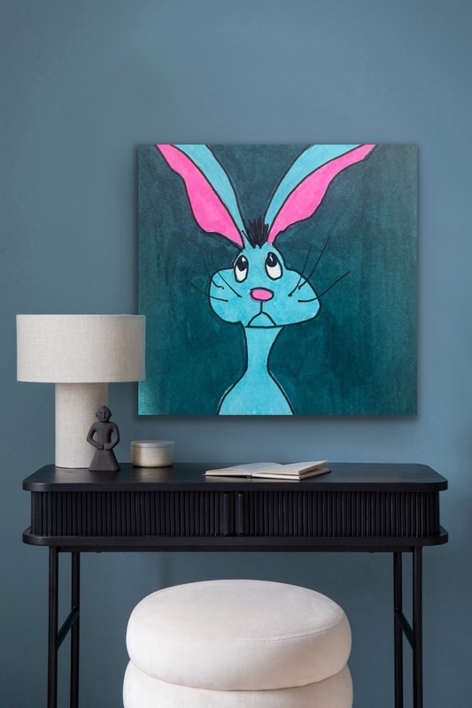 original Small art Rabbit Hare Pink Purple Green Shoes for sale by artist gallery