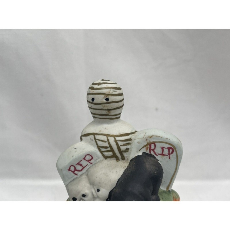Spooky Halloween Tea Light Mummy Graveyard Black Cat 5” Ceramic gallery