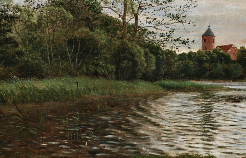Julius Hans Petersen River Landscape With Church Oil On Canvas Signed Framed gallery