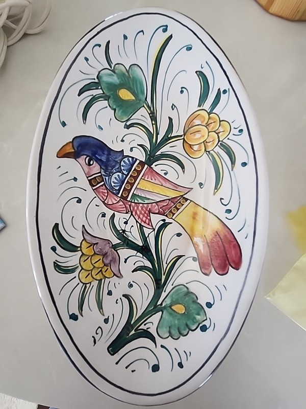 Bellocci Ceramica Orvieto 10.5×6.5 Hand Painted Parrot Platter With Sticker