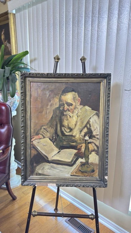 Ed Adler (1917–1984) Original Oil Painting Of A Jewish Man Reading Torah