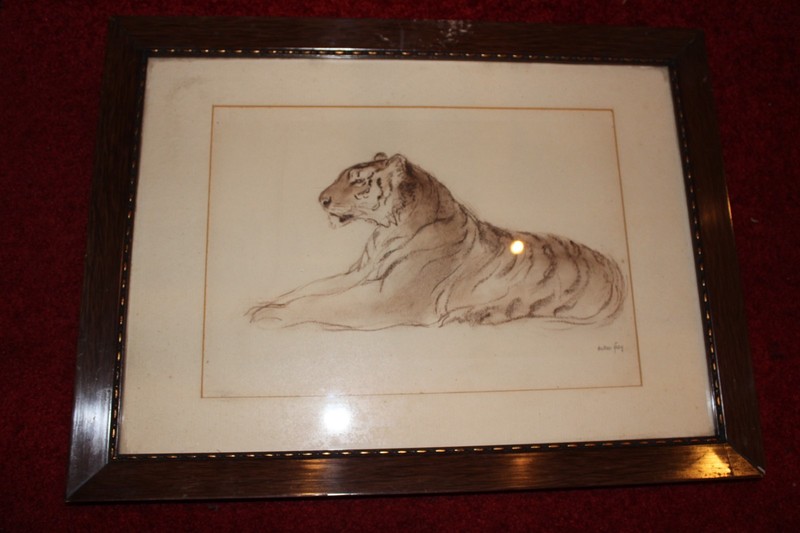 Drawing Tiger, Oskar Frey, 1883 Stuttgart – 1966 Ebingen. 52 x 39 cm