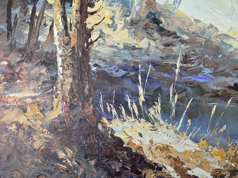Manuel Munoz Merida, Spain original landscape w river oil painting 36" x 24" gallery