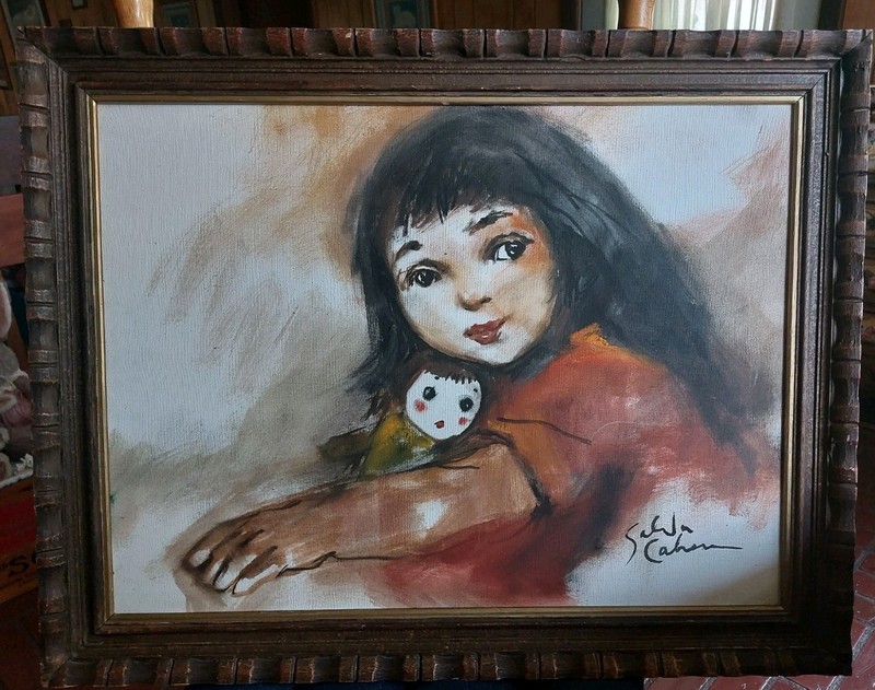Salvador Cabrera Girl With Doll Artist Painting Framed