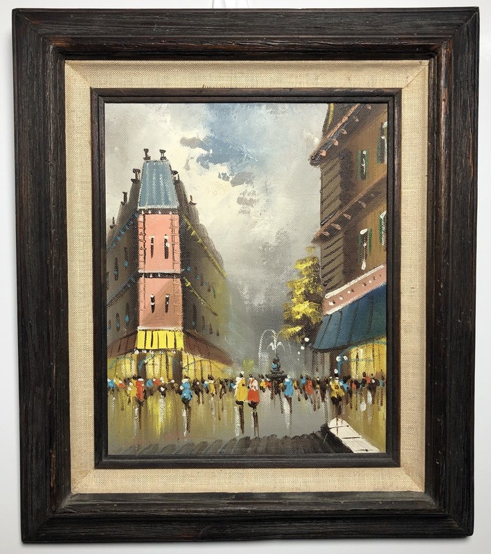 Vtg Mid Century French Street Scene Oil Painting Signed Framed Wall Art 12×14”
