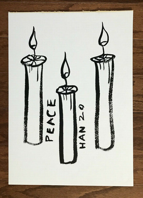 Peace 5, Candle, Holiday Gift, Christmas, Original Drawing, Ink, 11×15 inch, Art