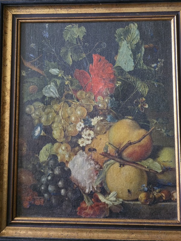 Artwork Is Still Life Painting Titled (Fruit Flowers and Insects Framed)