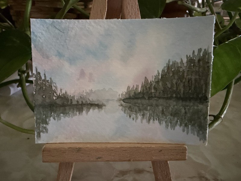Original ACEO Watercolor Landscape “Peaceful Lake” 2.5”x 3.5” by Pamela Long