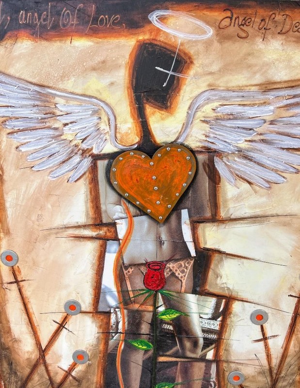 Augusto Sanchez Artist Signed Mixed Media I am Woman Angel Oil Painting Original gallery