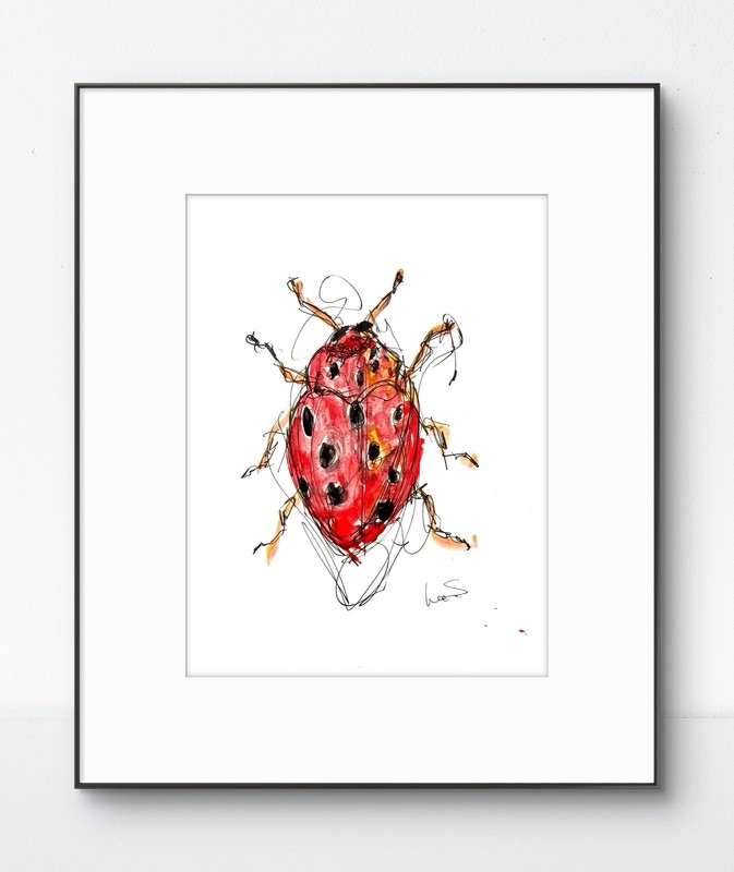 Original Abstract Expressionism 9X12 Ladybug Paper Handmade Signed Fine Art 16