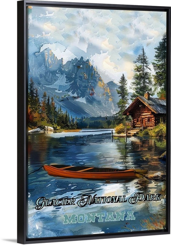 Glacier National Park Travel Poster ON Canvas, Print or Framed ART Prints