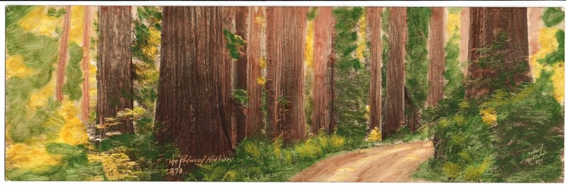 Artist Signed The Redwood Highway #278 Harwood Medford Ore Handcolored Painting