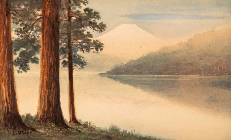 Original Japanese Watercolor, Mt. Fuji, after Yoshida, by S. Niimi, 1930's