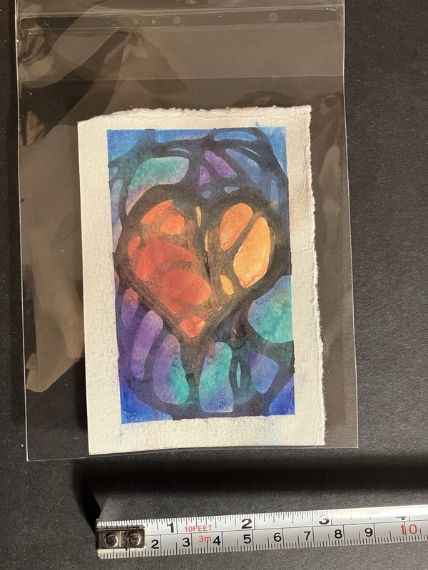 Liz Sipe Art “Hot and Cold” Original Watercolor Red Orange Green Blue 2.25×3.75”