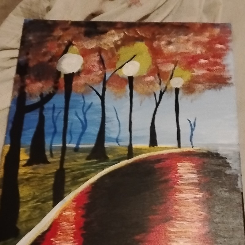 Abstract Nature Landscape Trees Painting on Canvas, Single Piece Unframed