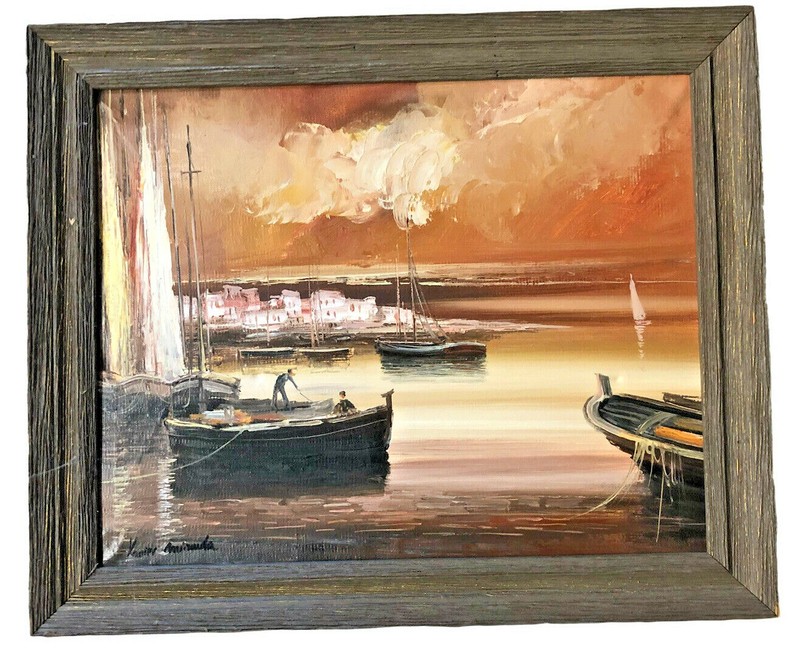 Original Painting Sailboat Sunset Nautical Ocean Art Signed Xavier Miranda 14×17