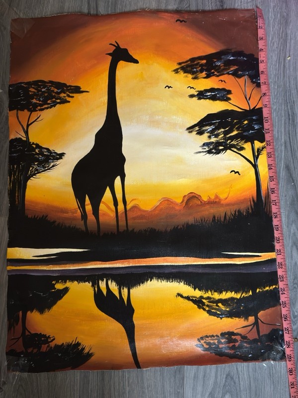 West African Giraffe In The Sunset- Oil Paintings