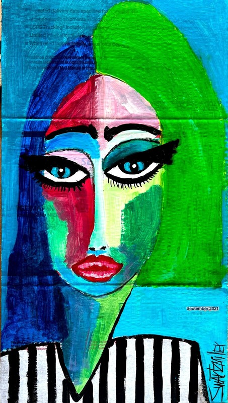 SEXY LADY PAINTING upcycled CB 16 X 15 original SWARTZMILLER DNA SIGNED POP ART gallery