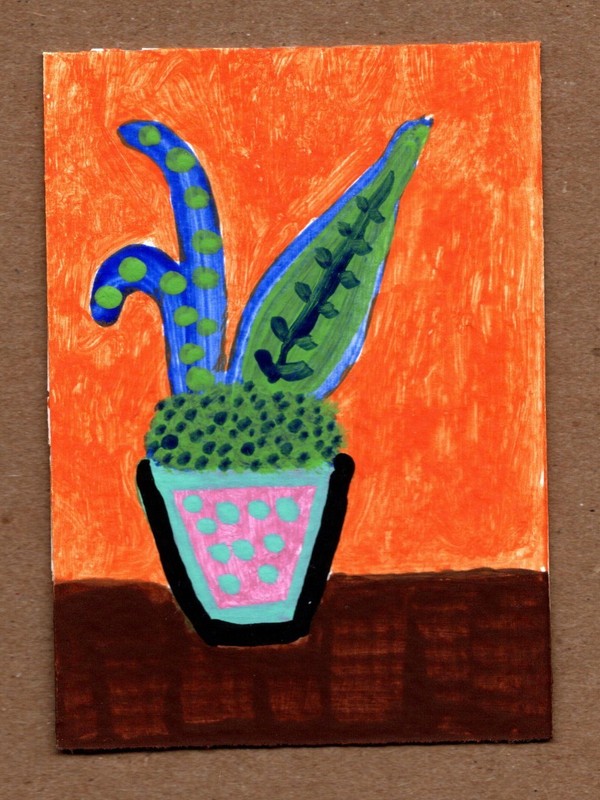 ACEO Original Painting Folk Art Plant Still Life OOAK