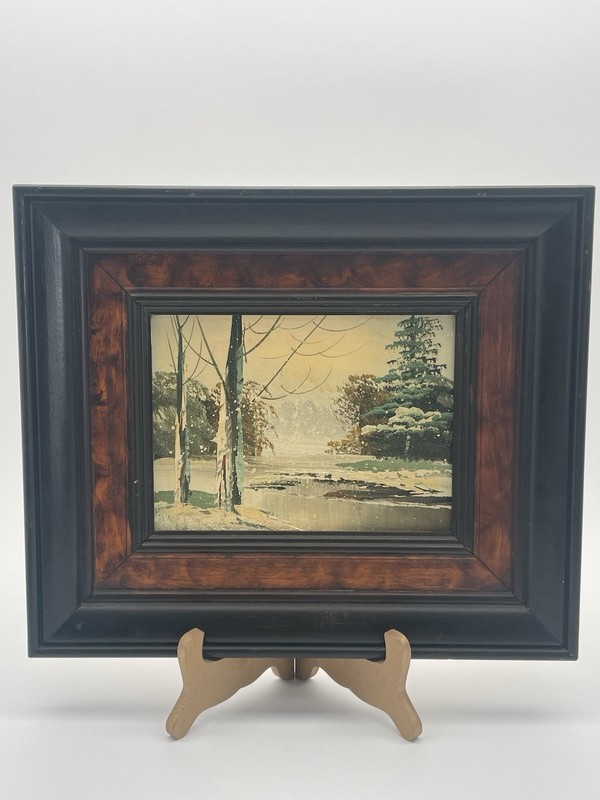 Original Landscape Painting Oil On Board Mountains Winter Snow Scene Framed Art