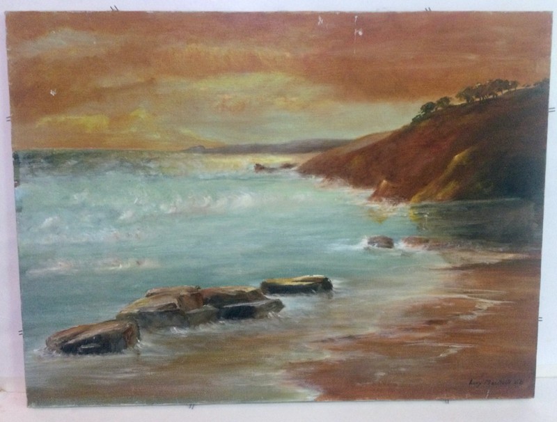 Lucy MacNeill, Dated 1968 – Coastal Scene Rocky Cliffs Ocean – Maine Estate