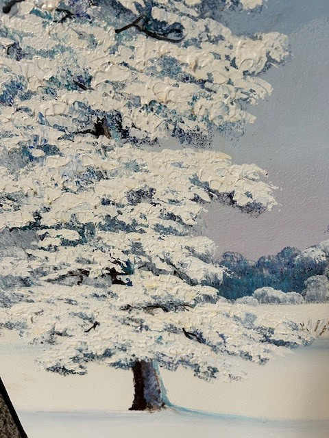 VINTAGE MAE SIBLEY OIL ON CANVAS TITLED "WHEN WINTER TOOK OVER" 1913-2002 GREAT gallery