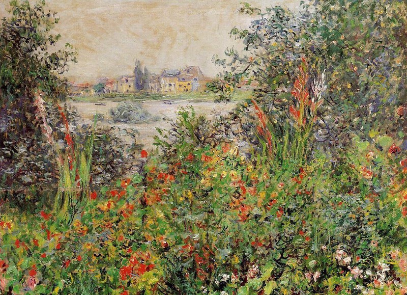 Oil painting Claude Monet Flowers at Vetheuil spring landscape canvas
