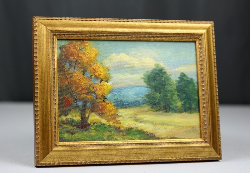 Original oil painting Lillian R. Dunnigan miniature landscape 5″ x 7″ IN/IL/VA