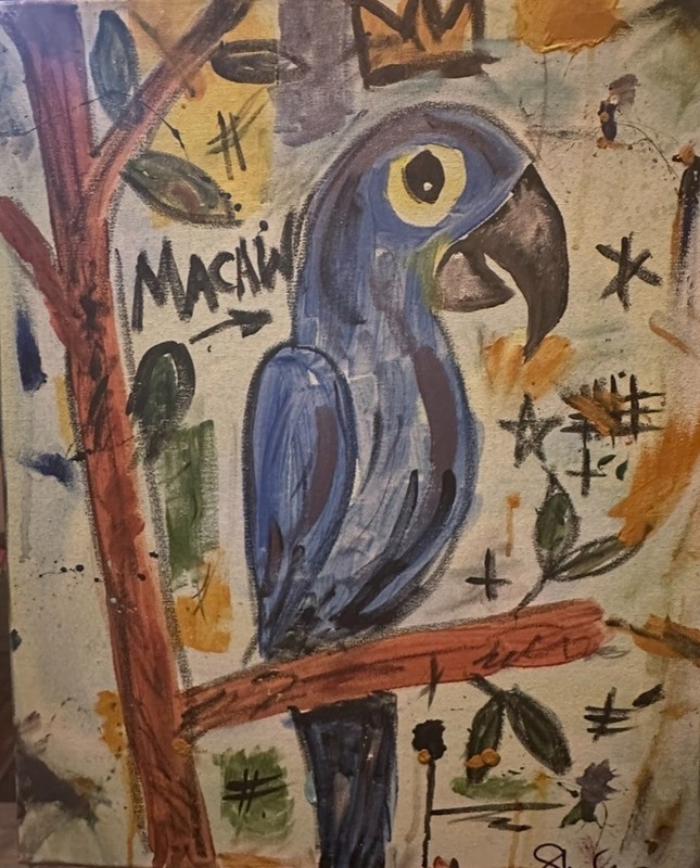 Hyacinth Macaw Original Signed Painting Acrylic Oil 16×20 in
