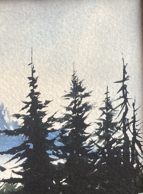 Original Watercolor Painting Signed F.W. Anderson Snow Peaks North Cascades WA gallery