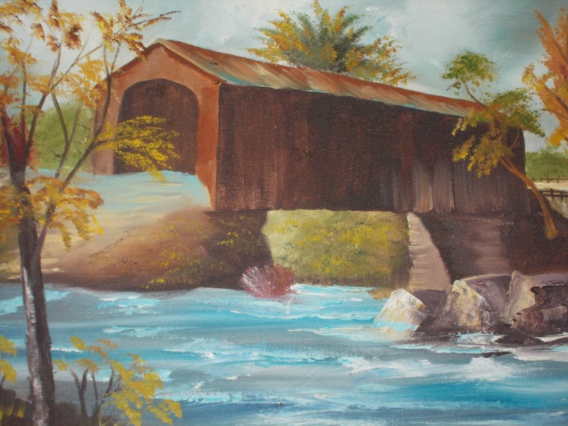 Vintage «Bridge Over Water» oil painting 12″x16″x.5″ hand painted on canvas