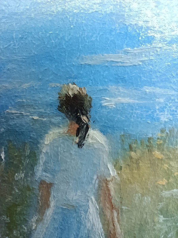 Beach Girl Original Oil Painting 4x6 Framed Signed Woman Sea Beachfront Art gallery