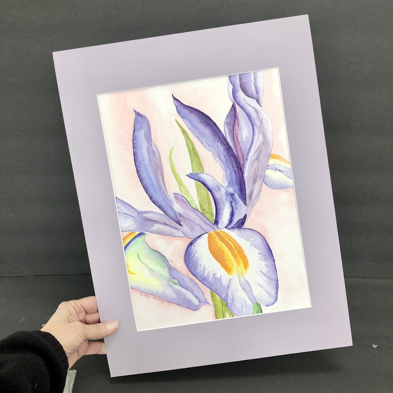 Purple Lavender Iris Flower Original Watercolor Painting Artist Signed 12x16" gallery