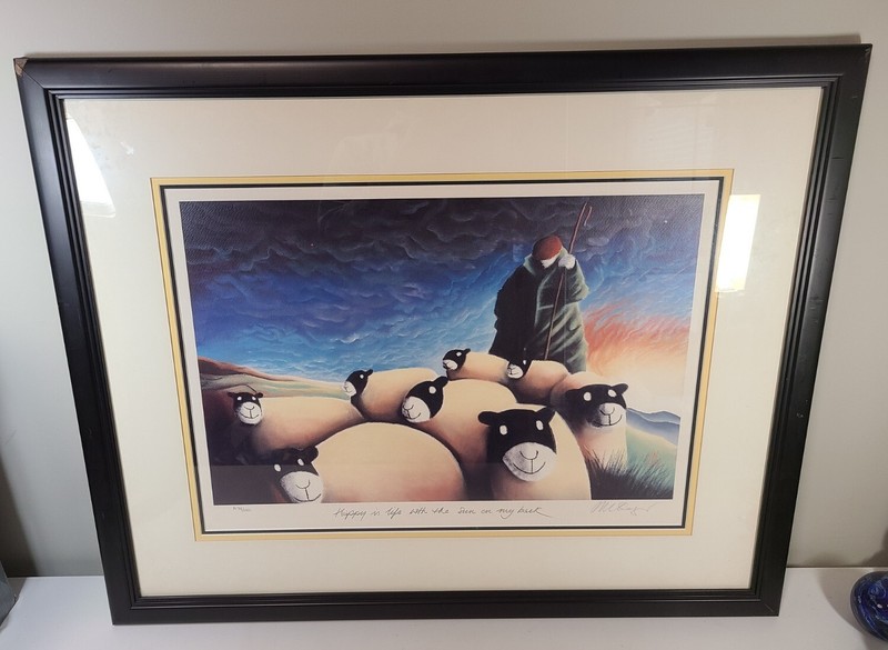 Mackenzie Thorpe Happy is Life With the Sun on My Back Signed & Framed Sheep