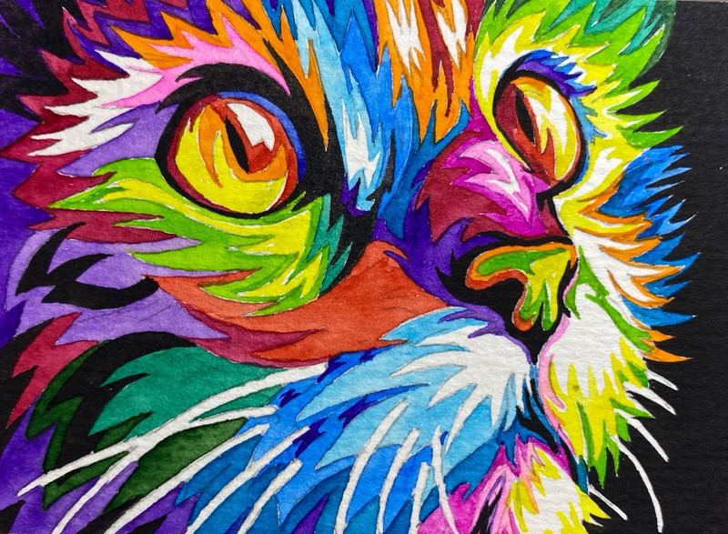 Watercolor Painting Abstract Cat Kitten ACEO Art No.208