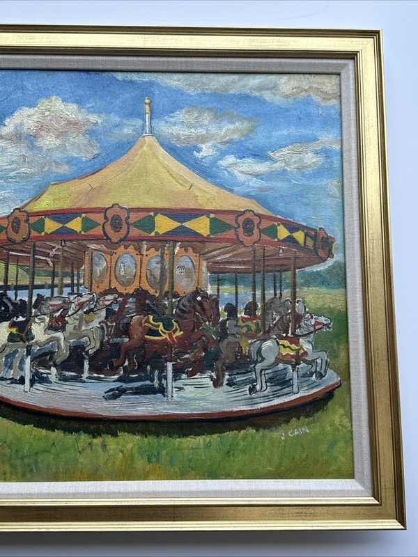 JO CAIN PAINTING CAROUSEL RIDE WPA AMERICAN REGIONALISM FAMOUS OIL ANTIQUE RARE gallery