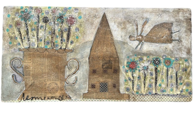 Laurie Messerol One of a kind mixed media on canvas «The PlaceThat» 18 × 36″