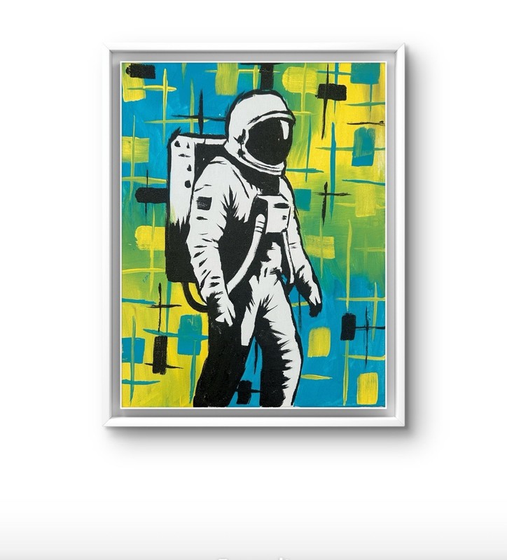 14×11 canvas Original Abstract Astronaut Painting Modern Wall Art Home Decor New