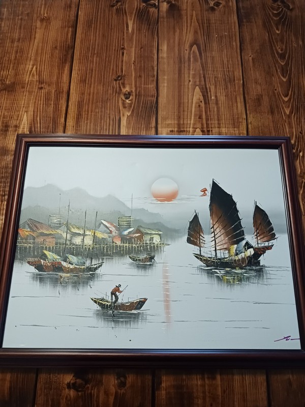 Canvas Art Work Ship Water Sunset Harbor Boat Dock See Description